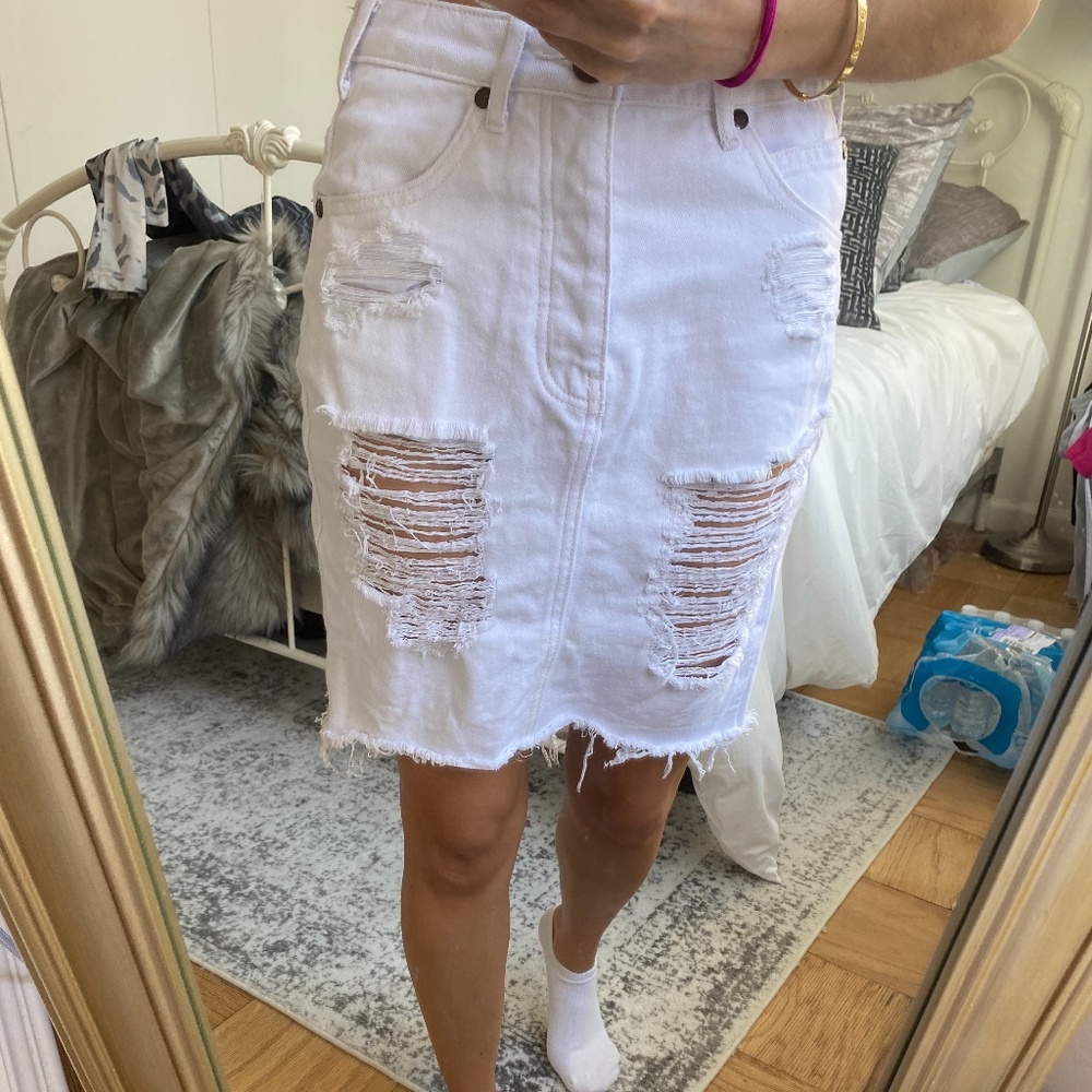 One teaspoon white denim skirt